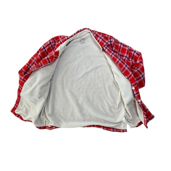 L.L. Bean Plaid Fleece Lined Flannel Shacket Red Blue Cabincore Chore Gorpcore L - Picture 3 of 8